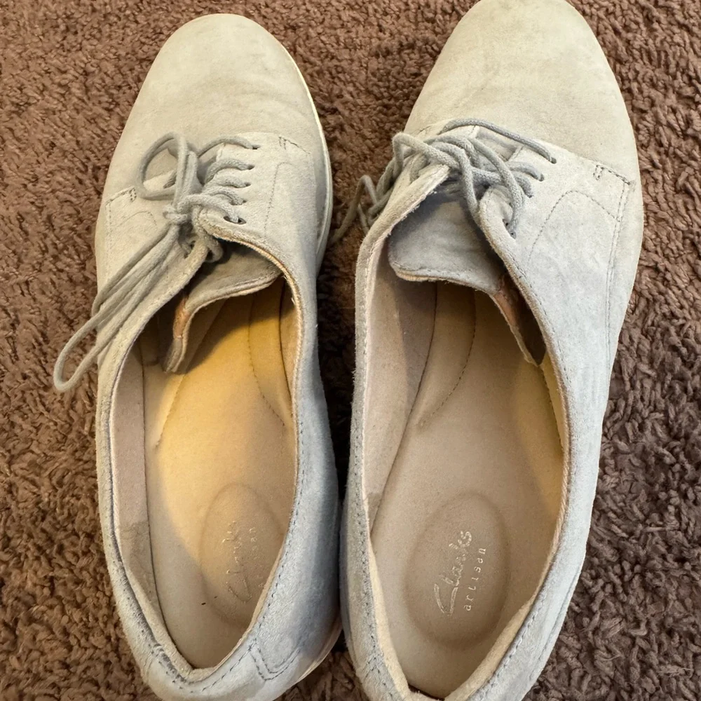 Clarks Teadale Rhea Oxfords Light Grey Suede Shoes Size 10 - Picture 7 of 11